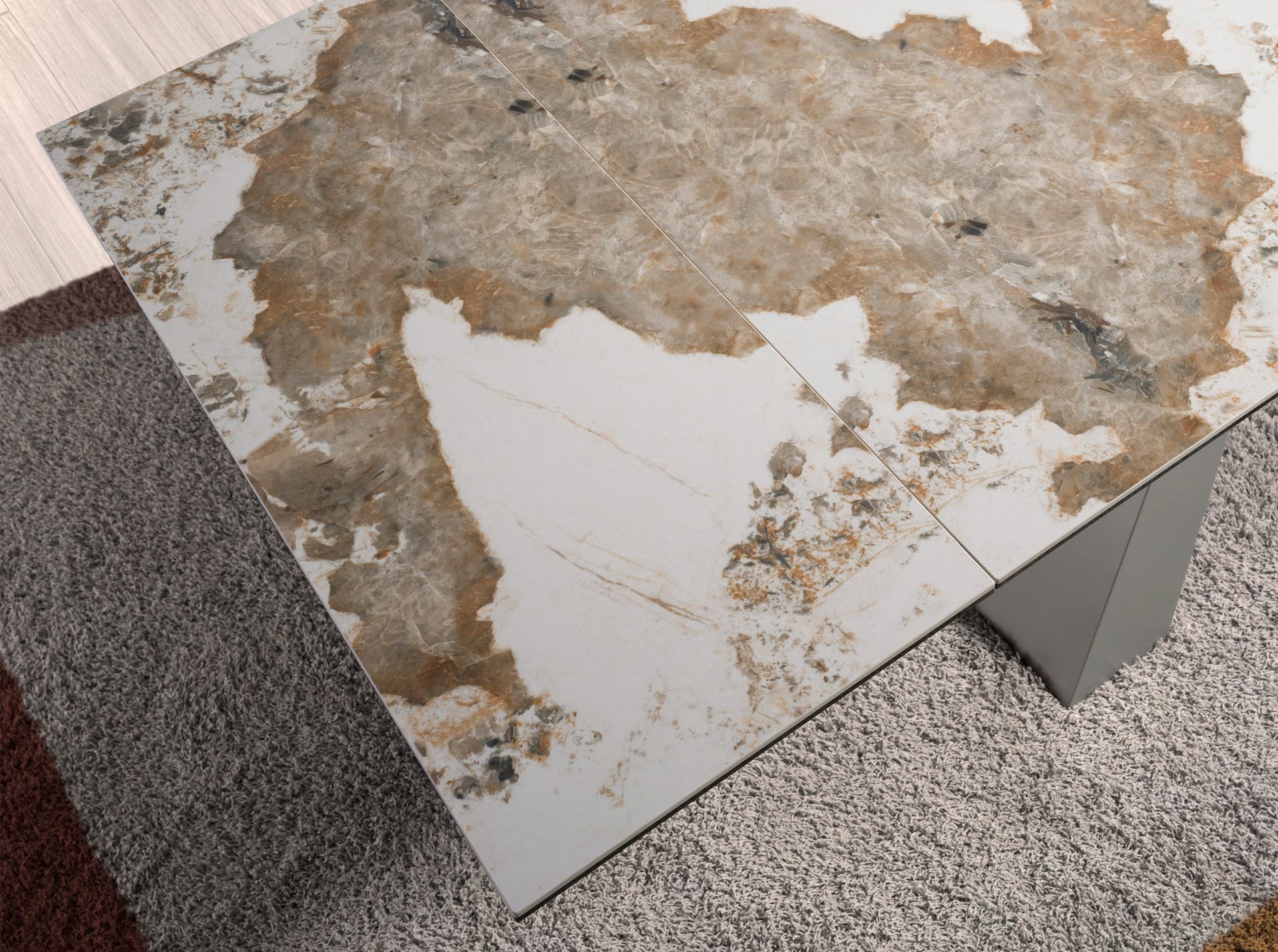 Mesa comedor extensible rectangular mármol porcelánico y acero gris taupé Mesa comedor extensible rectangular mármol porcelánico y acero gris taupé