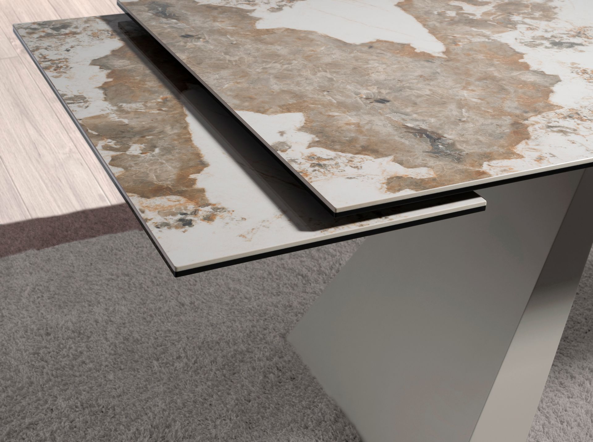 Mesa comedor extensible rectangular mármol porcelánico y acero gris taupé Mesa comedor extensible rectangular mármol porcelánico y acero gris taupé