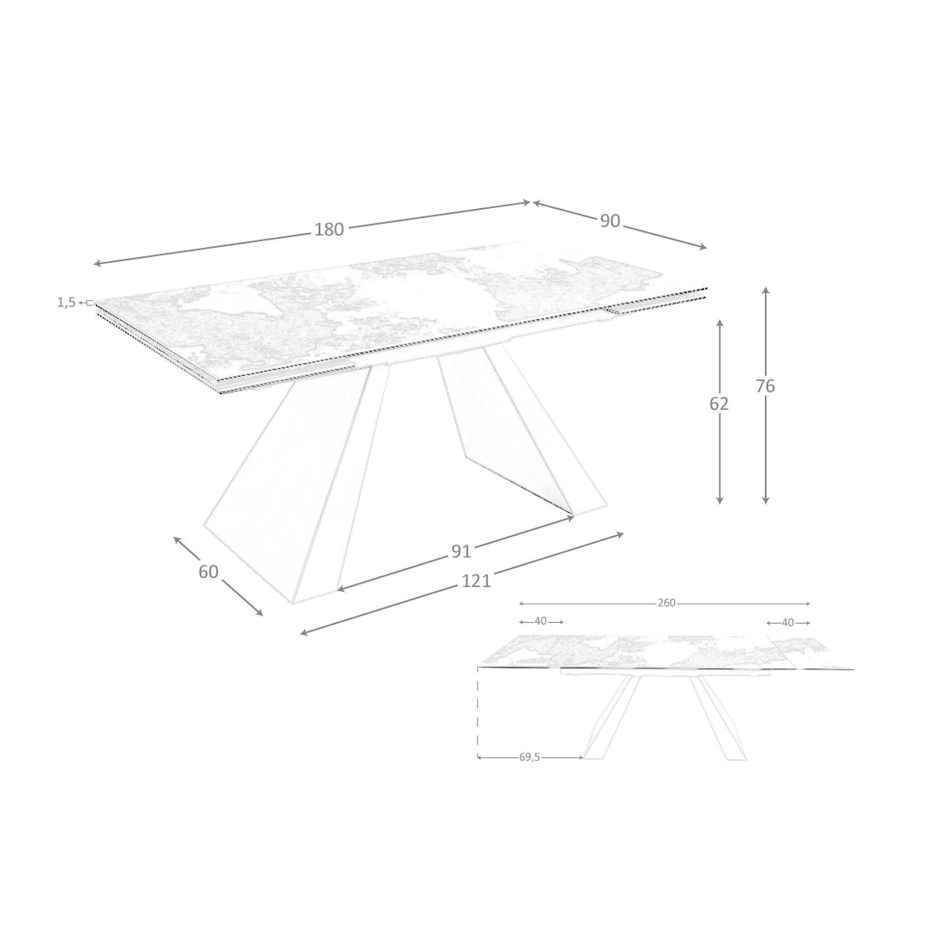 Mesa comedor extensible rectangular mármol porcelánico y acero gris taupé Mesa comedor extensible rectangular mármol porcelánico y acero gris taupé