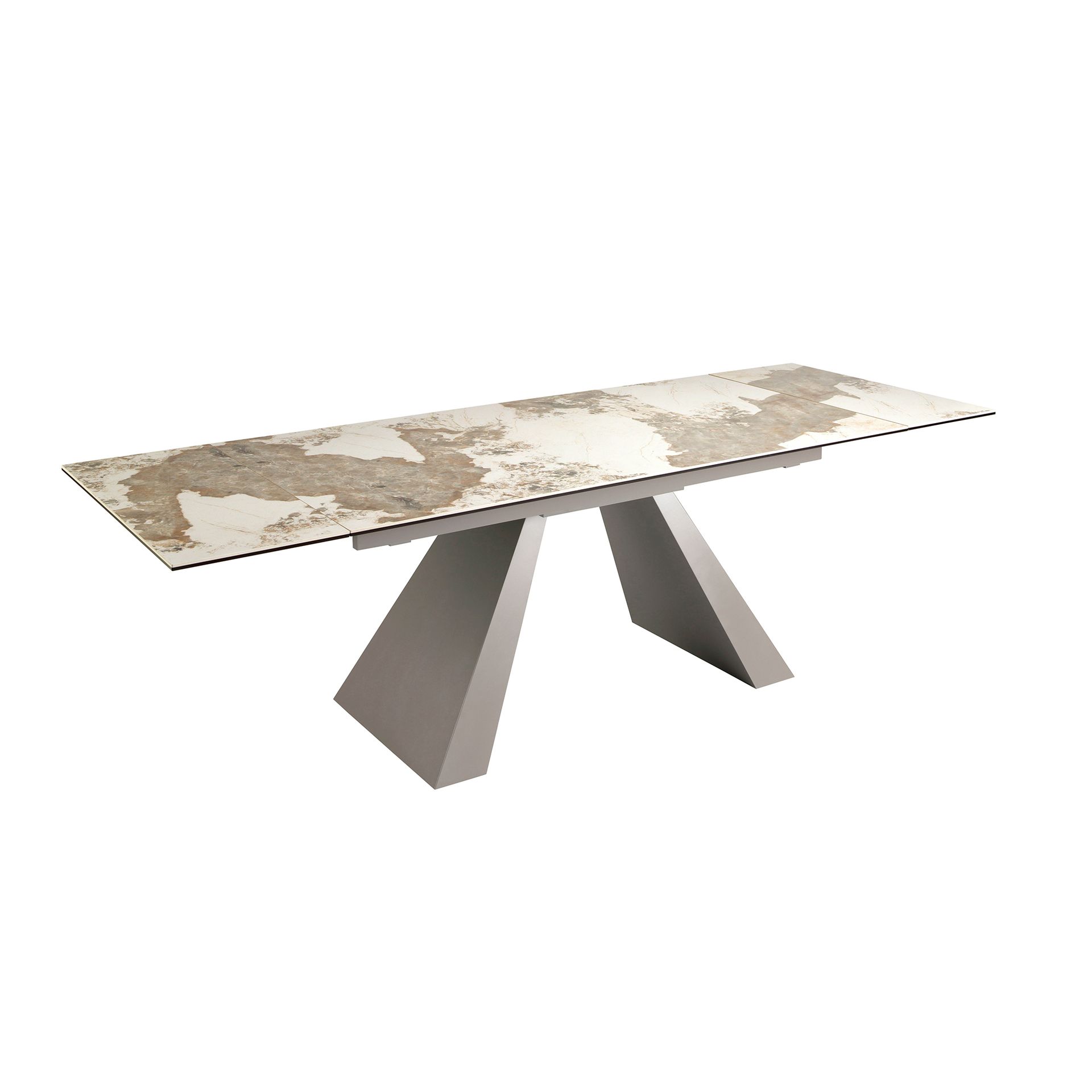 Mesa comedor extensible rectangular mármol porcelánico y acero gris taupé Mesa comedor extensible rectangular mármol porcelánico y acero gris taupé