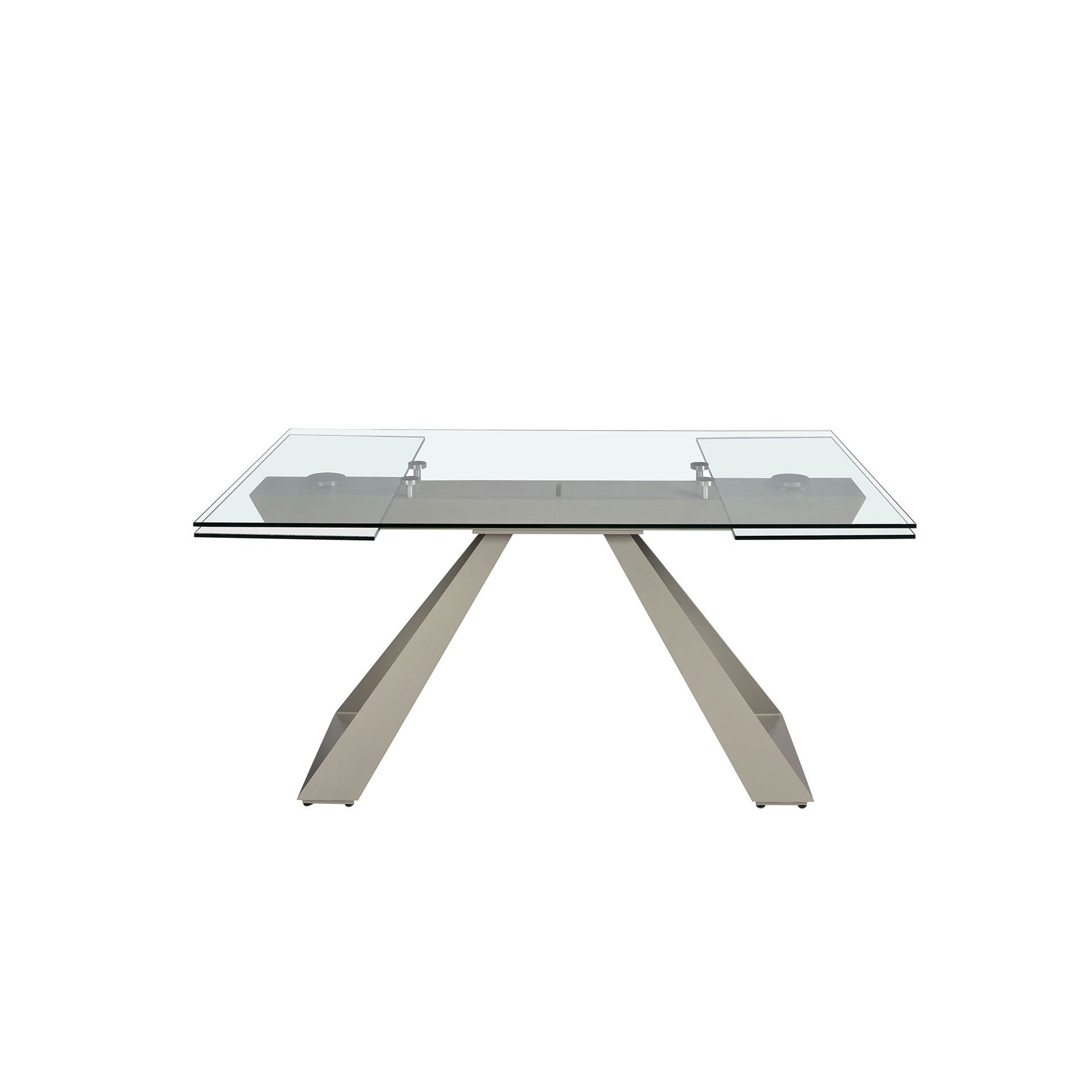 Mesa comedor extensible rectangular cristal templado y acero gris taupé Mesa comedor extensible rectangular cristal templado y acero gris taupé