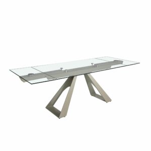 Mesa comedor extensible rectangular cristal templado y acero gris taupé Mesa comedor extensible rectangular cristal templado y acero gris taupé
