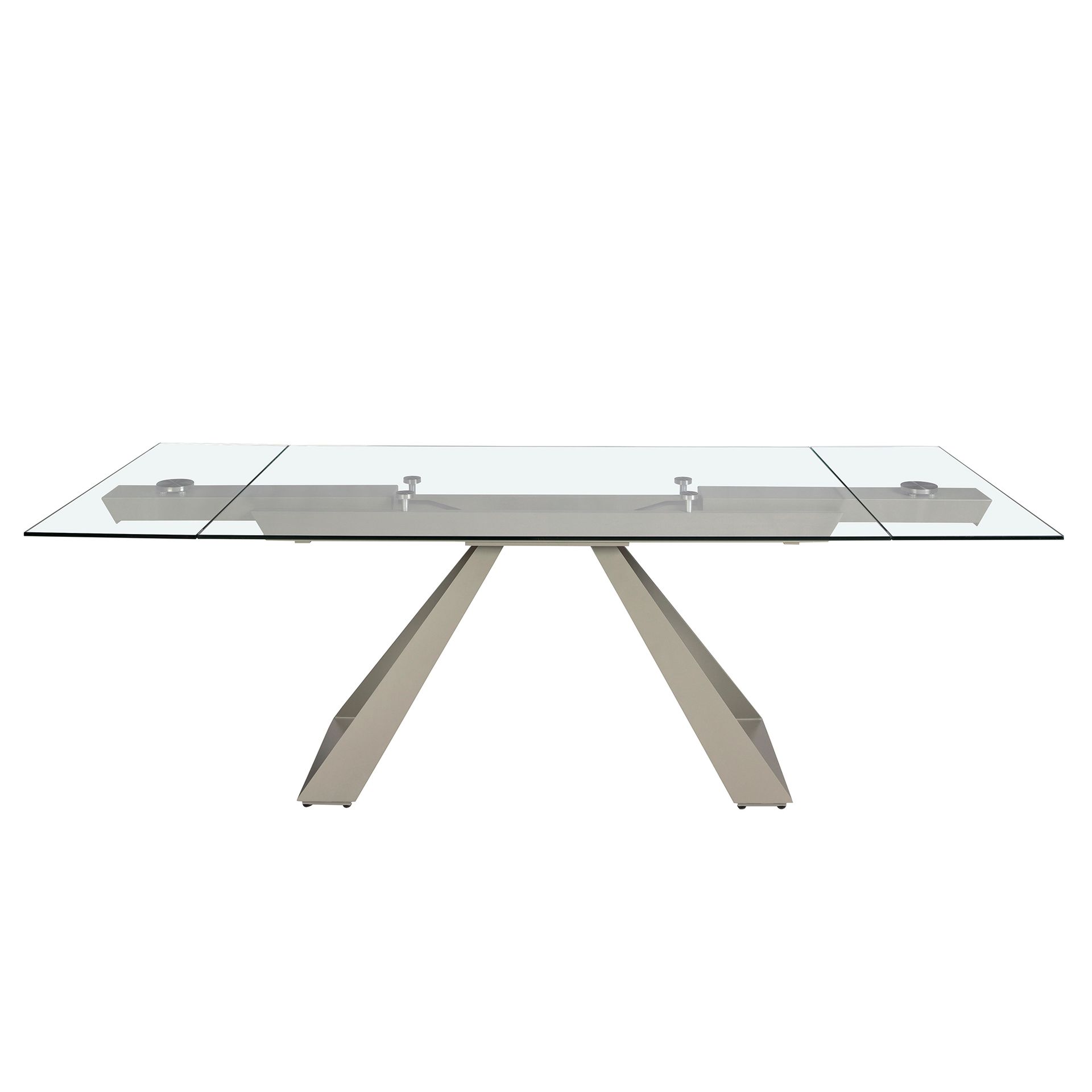 Mesa comedor extensible rectangular cristal templado y acero gris taupé Mesa comedor extensible rectangular cristal templado y acero gris taupé