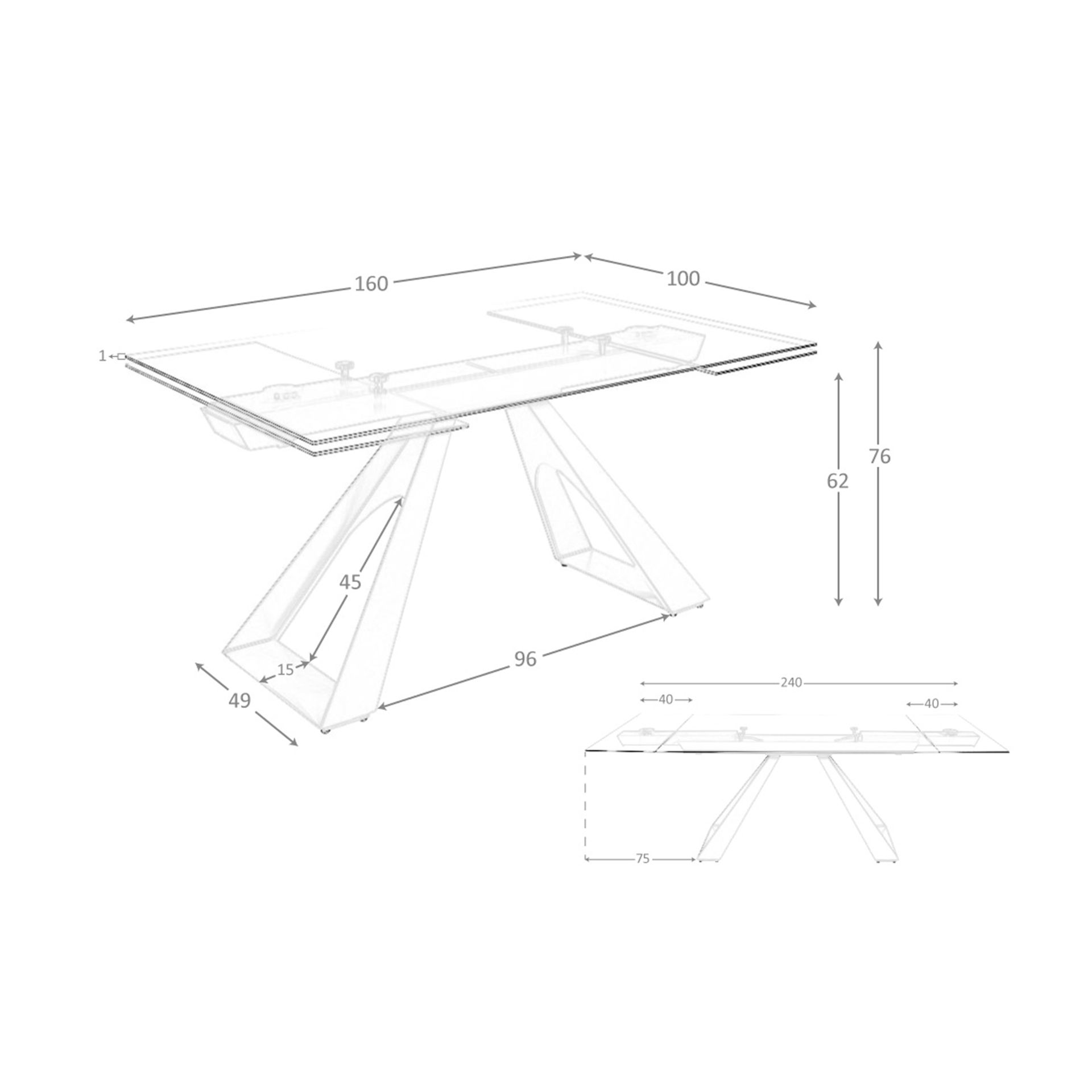 Mesa comedor extensible rectangular cristal templado y acero gris taupé Mesa comedor extensible rectangular cristal templado y acero gris taupé
