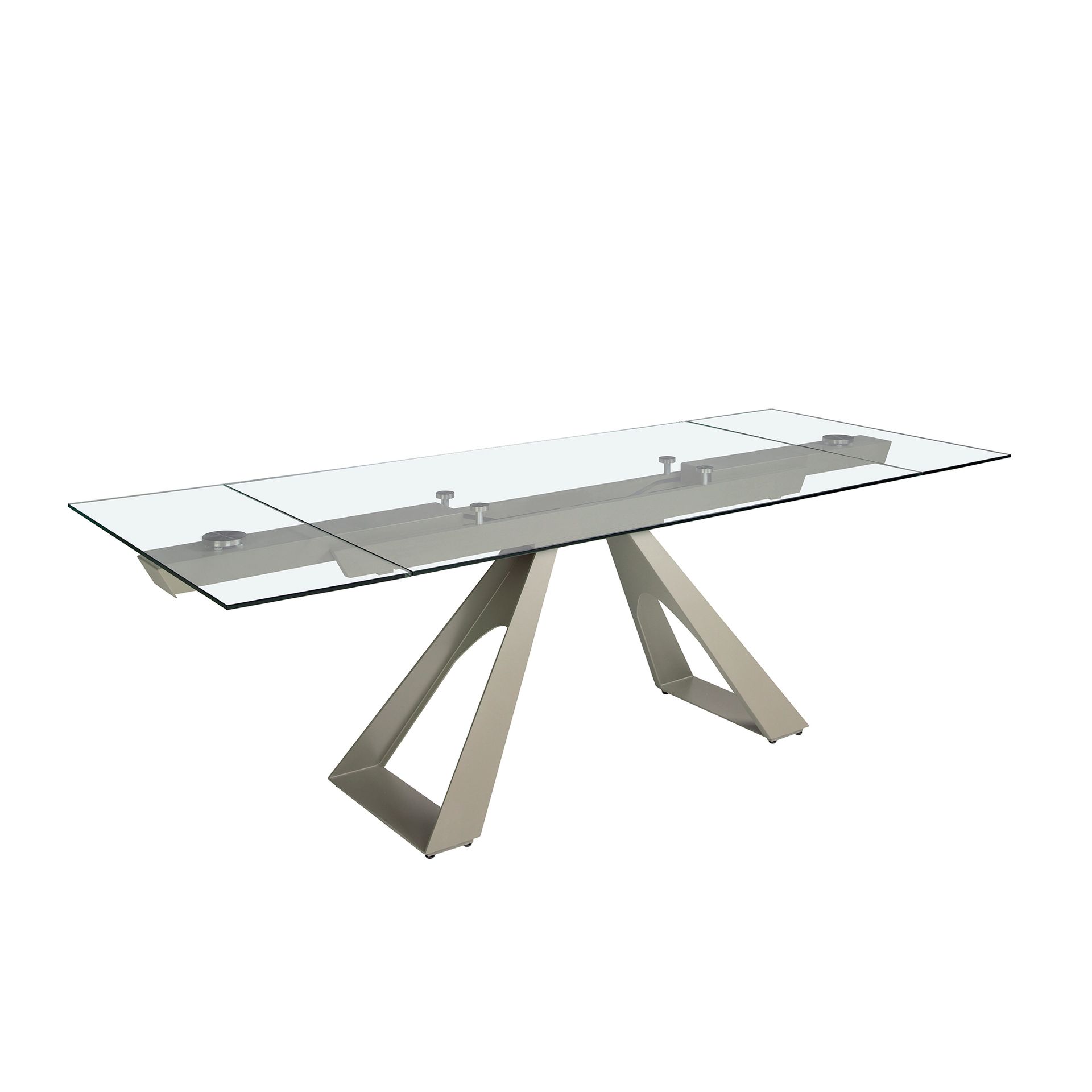 Mesa comedor extensible rectangular cristal templado y acero gris taupé Mesa comedor extensible rectangular cristal templado y acero gris taupé