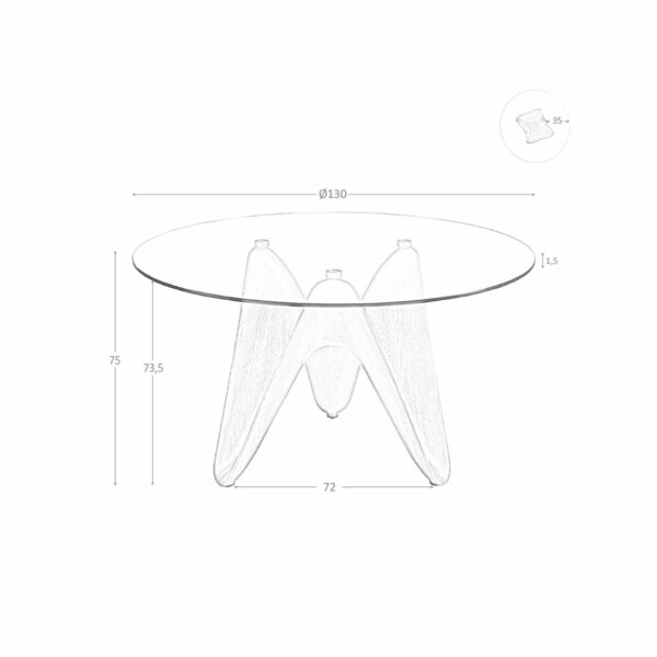 Mesa comedor redonda cristal templado y nogal