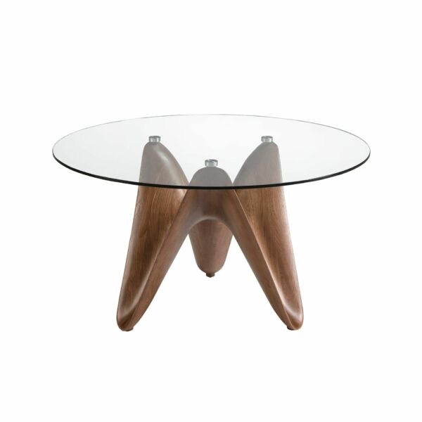 Mesa comedor redonda cristal templado y nogal