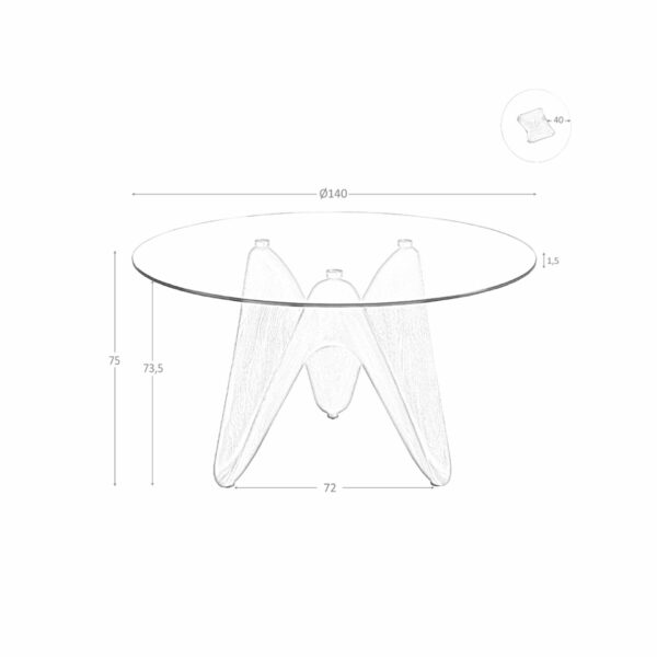 Mesa comedor redonda cristal templado y nogal