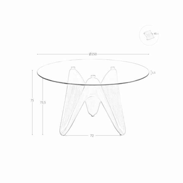Mesa comedor redonda cristal templado y nogal