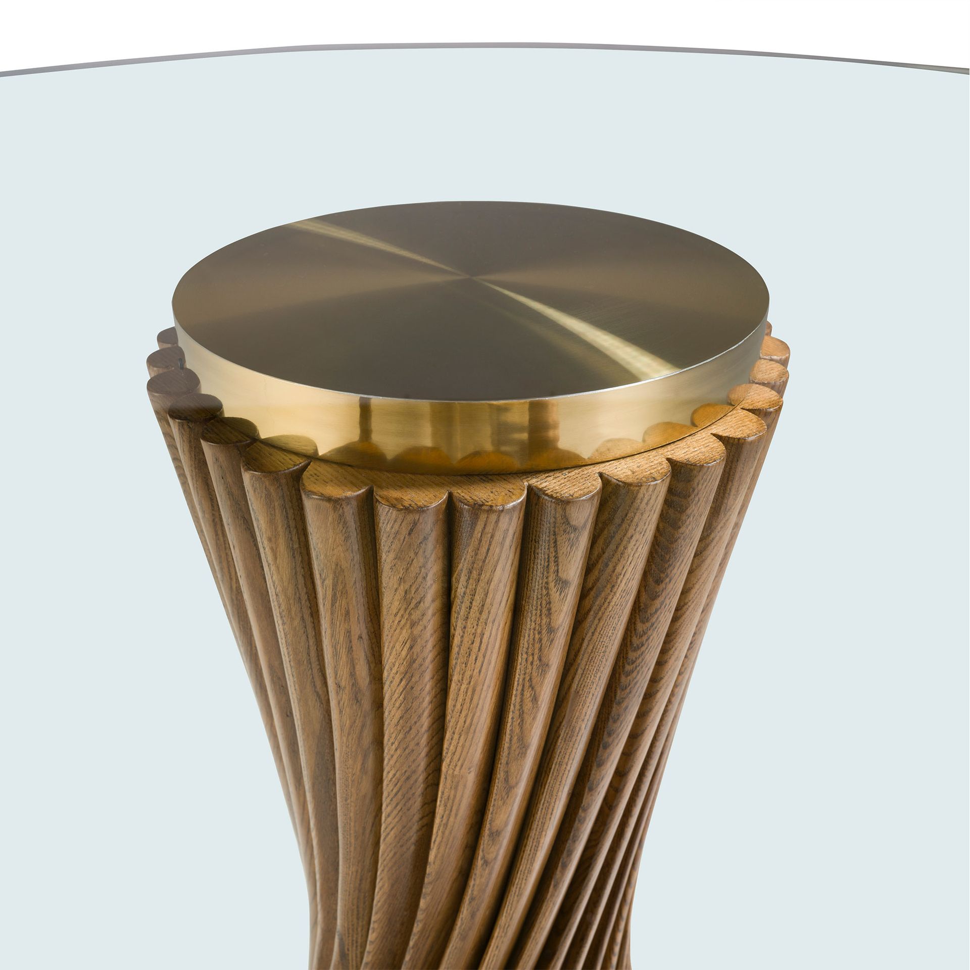 Mesa comedor redonda cristal templado y nogal Mesa comedor redonda cristal templado y nogal