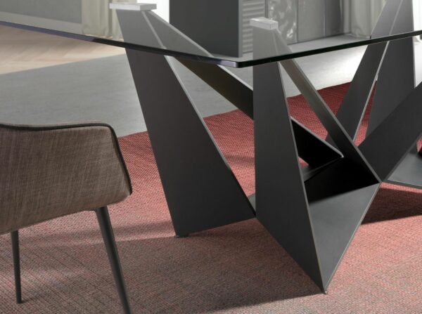 Mesa comedor rectangular cristal templado y acero negro