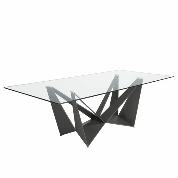 Mesa comedor rectangular cristal templado y acero negro