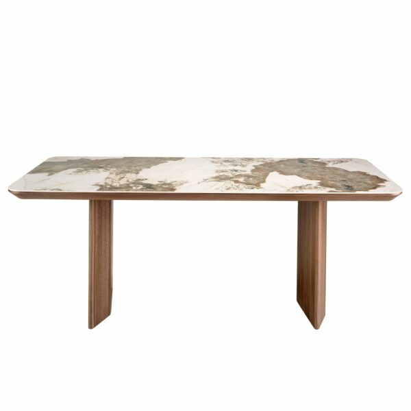 Mesa comedor rectangular mármol porcelánico y nogal