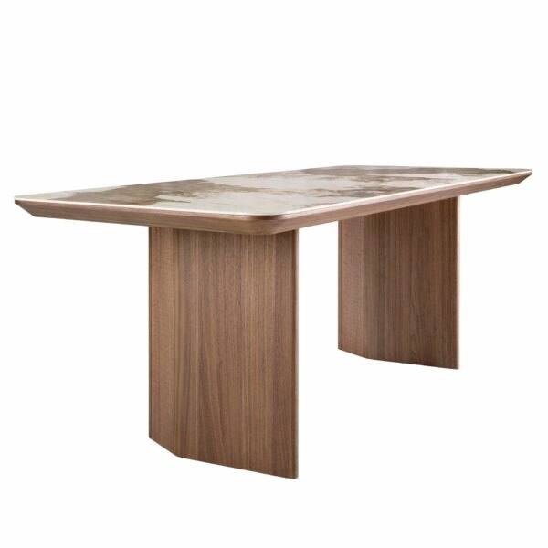 Mesa comedor rectangular mármol porcelánico y nogal
