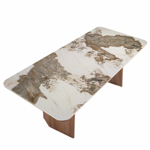 Mesa comedor rectangular mármol porcelánico y nogal