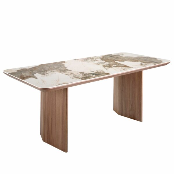 Mesa comedor rectangular mármol porcelánico y nogal