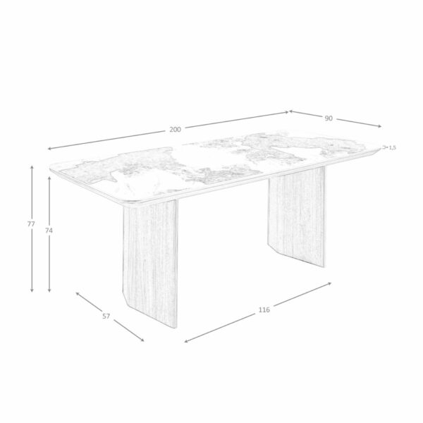 Mesa comedor rectangular mármol porcelánico y nogal
