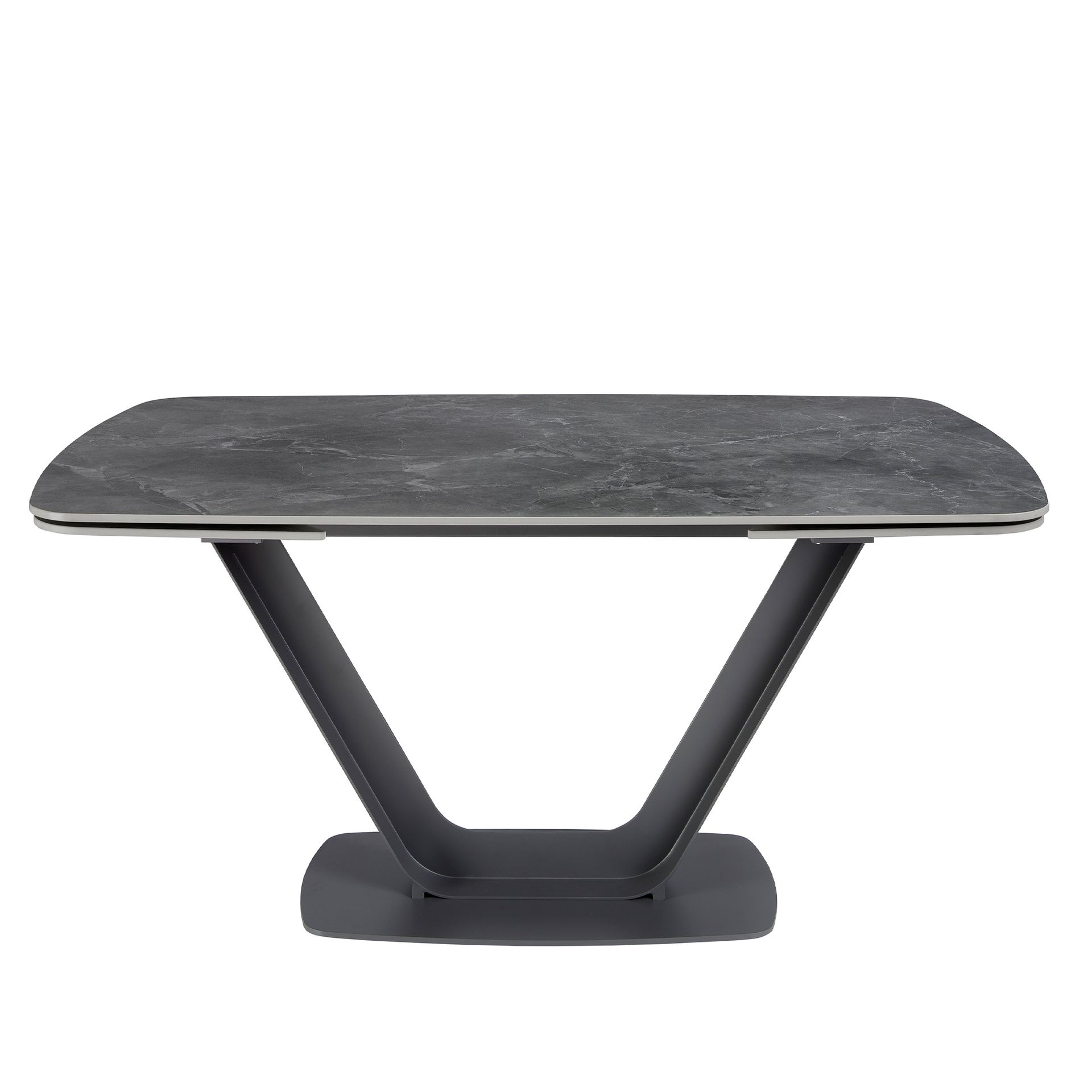 Mesa comedor extensible ovalada barril mármol porcelánico y acero negro Mesa comedor extensible ovalada barril mármol porcelánico y acero negro