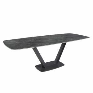 Mesa comedor extensible ovalada barril mármol porcelánico y acero negro Mesa comedor extensible ovalada barril mármol porcelánico y acero negro