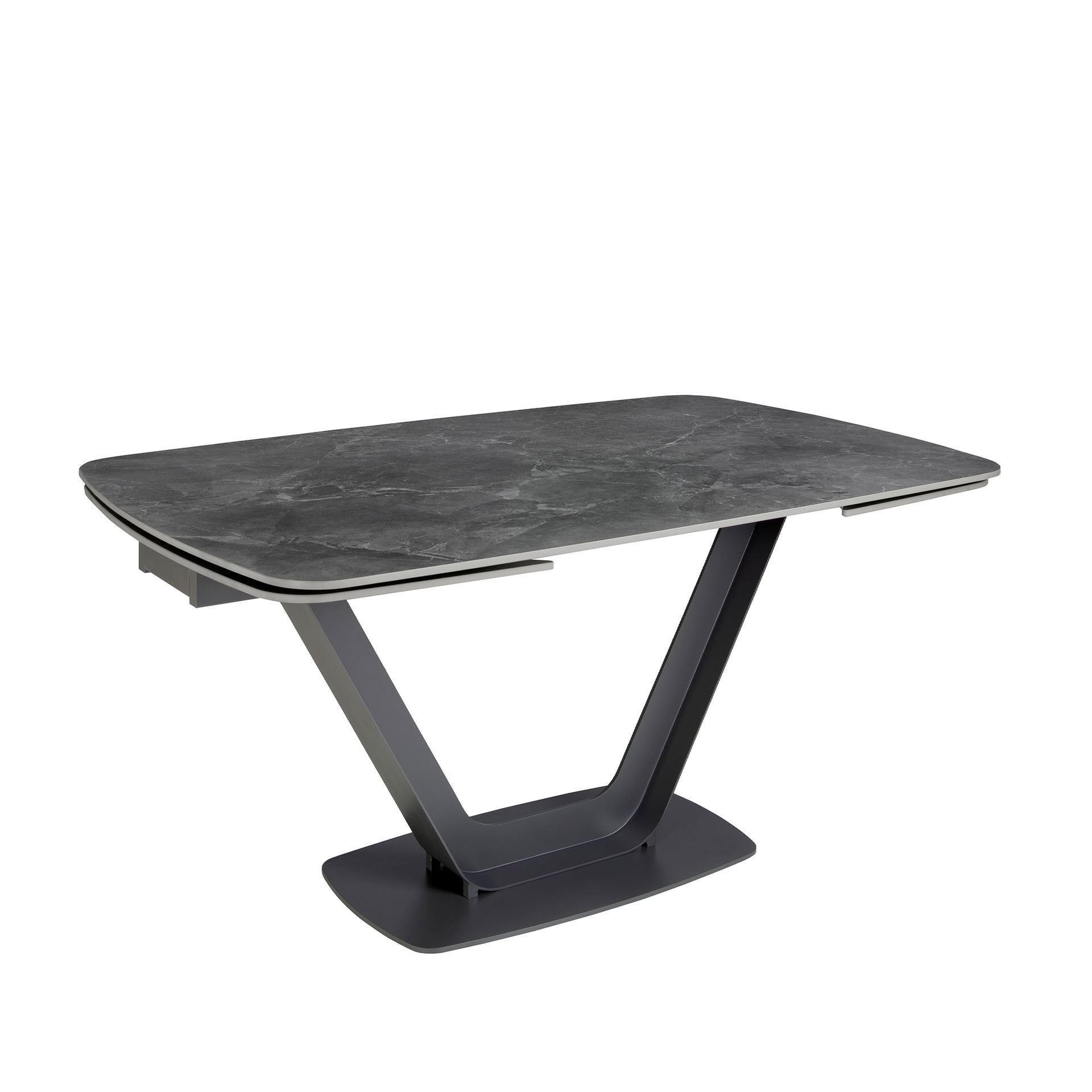 Mesa comedor extensible ovalada barril mármol porcelánico y acero negro Mesa comedor extensible ovalada barril mármol porcelánico y acero negro