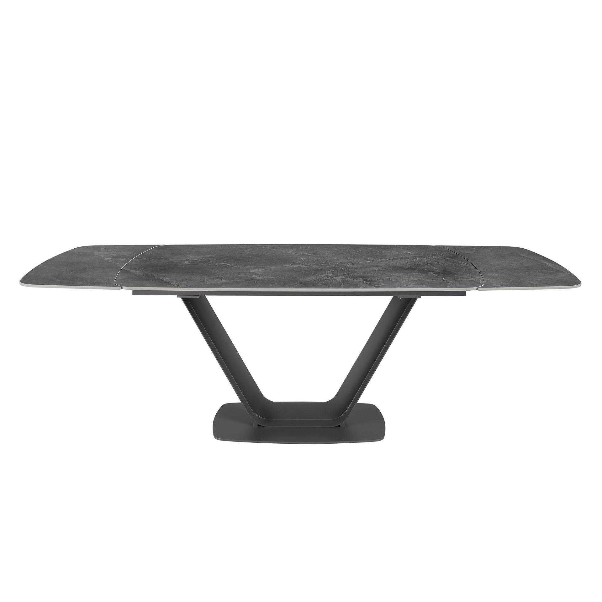 Mesa comedor extensible ovalada barril mármol porcelánico y acero negro Mesa comedor extensible ovalada barril mármol porcelánico y acero negro
