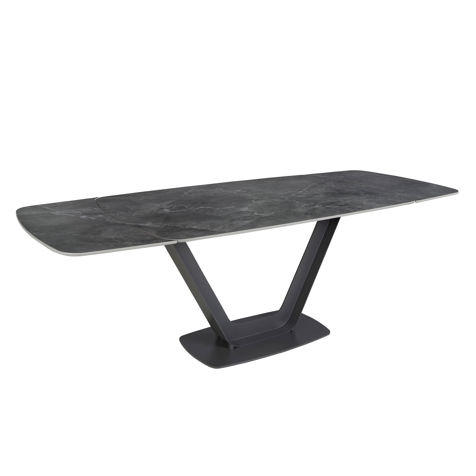 Mesa comedor extensible ovalada barril mármol porcelánico y acero negro Mesa comedor extensible ovalada barril mármol porcelánico y acero negro