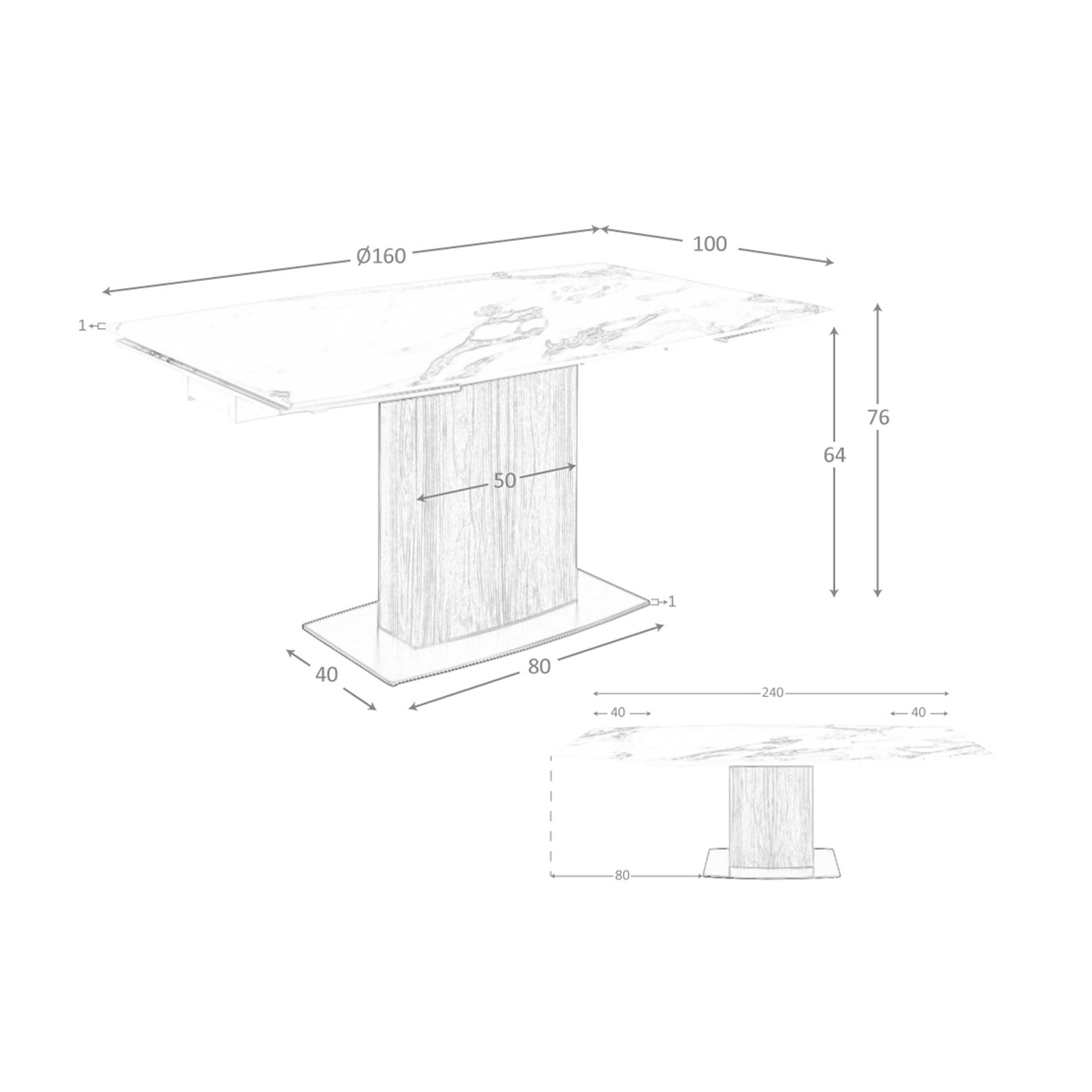 Mesa comedor extensible ovalada barril mármol porcelánico y nogal Mesa comedor extensible ovalada barril mármol porcelánico y nogal