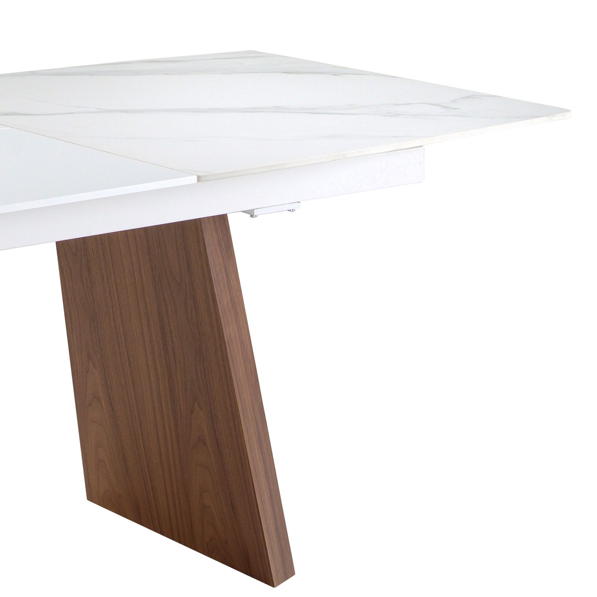 Mesa comedor extensible ovalada barril mármol porcelánico y nogal Mesa comedor extensible ovalada barril mármol porcelánico y nogal