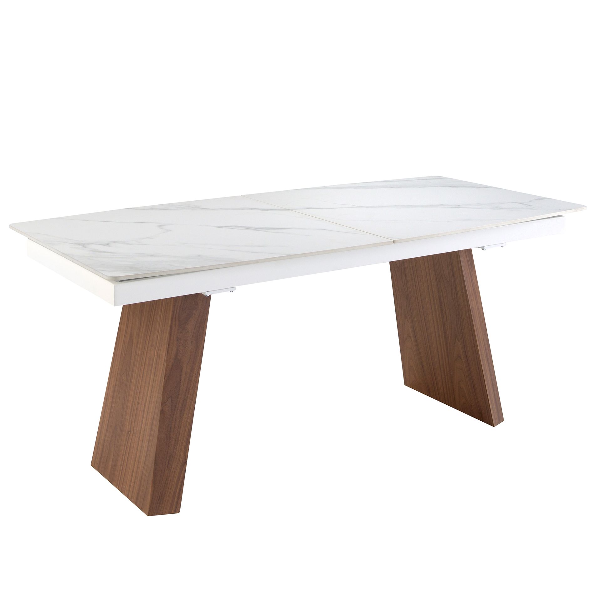 Mesa comedor extensible ovalada barril mármol porcelánico y nogal Mesa comedor extensible ovalada barril mármol porcelánico y nogal