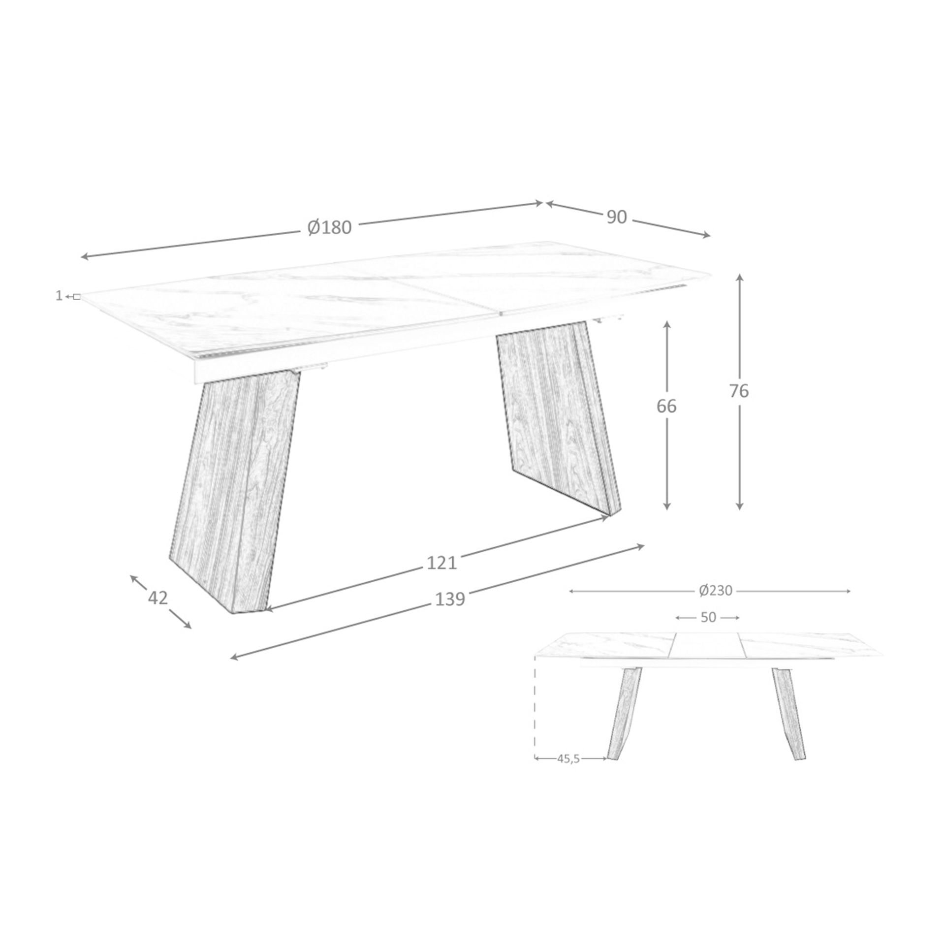 Mesa comedor extensible ovalada barril mármol porcelánico y nogal Mesa comedor extensible ovalada barril mármol porcelánico y nogal