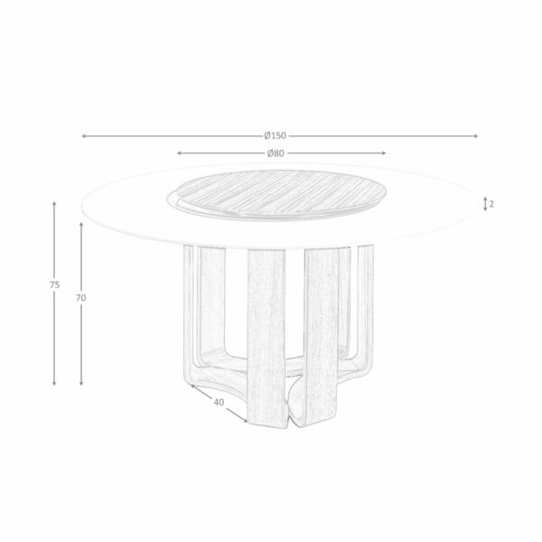 Mesa comedor redonda mármol porcelánico y nogal