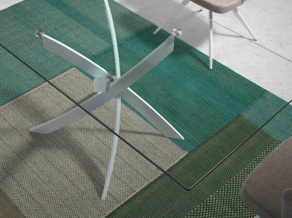 Mesa comedor rectangular cristal templado y acero blanco