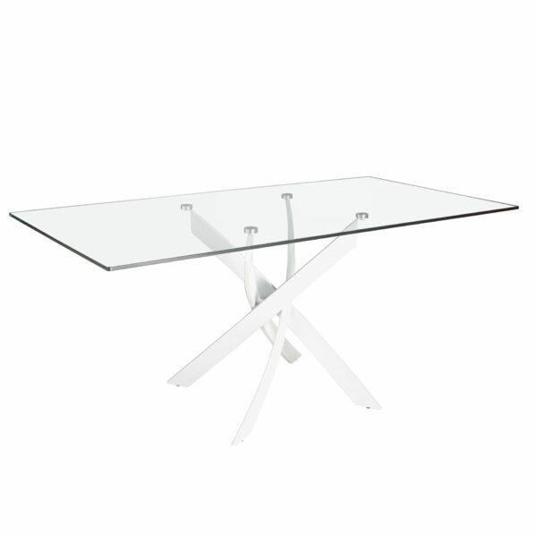 Mesa comedor rectangular cristal templado y acero blanco