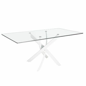 Mesa comedor rectangular cristal templado y acero blanco Mesa comedor rectangular cristal templado y acero blanco