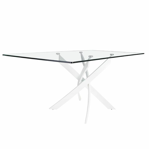 Mesa comedor rectangular cristal templado y acero blanco
