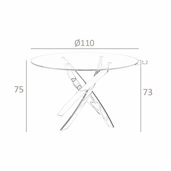 Mesa comedor redonda cristal templado y acero blanco