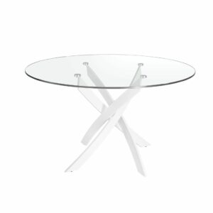 Mesa comedor redonda cristal templado y acero blanco Mesa comedor redonda cristal templado y acero blanco