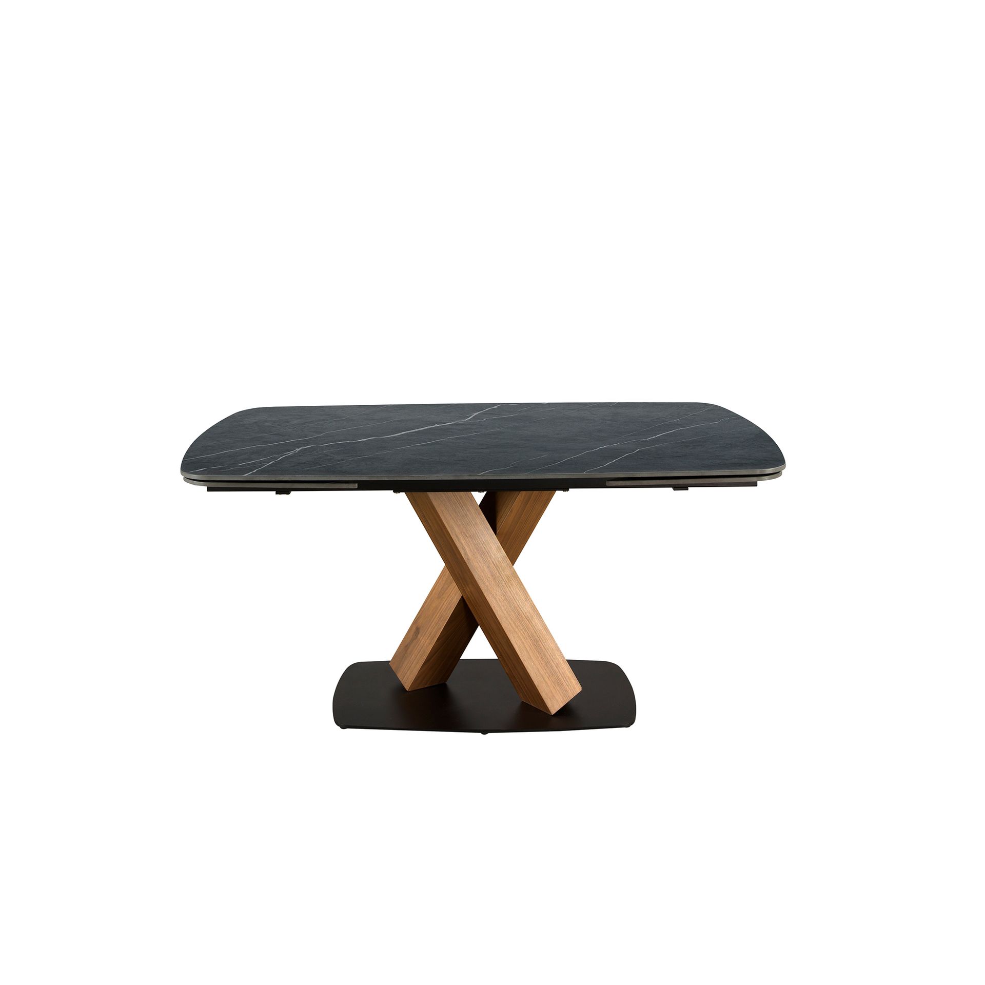 Mesa comedor extensible ovalada barril mármol porcelánico y nogal Mesa comedor extensible ovalada barril mármol porcelánico y nogal