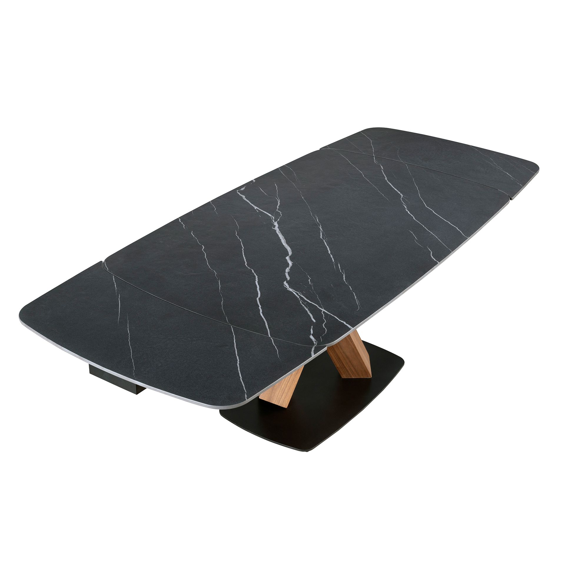 Mesa comedor extensible ovalada barril mármol porcelánico y nogal Mesa comedor extensible ovalada barril mármol porcelánico y nogal