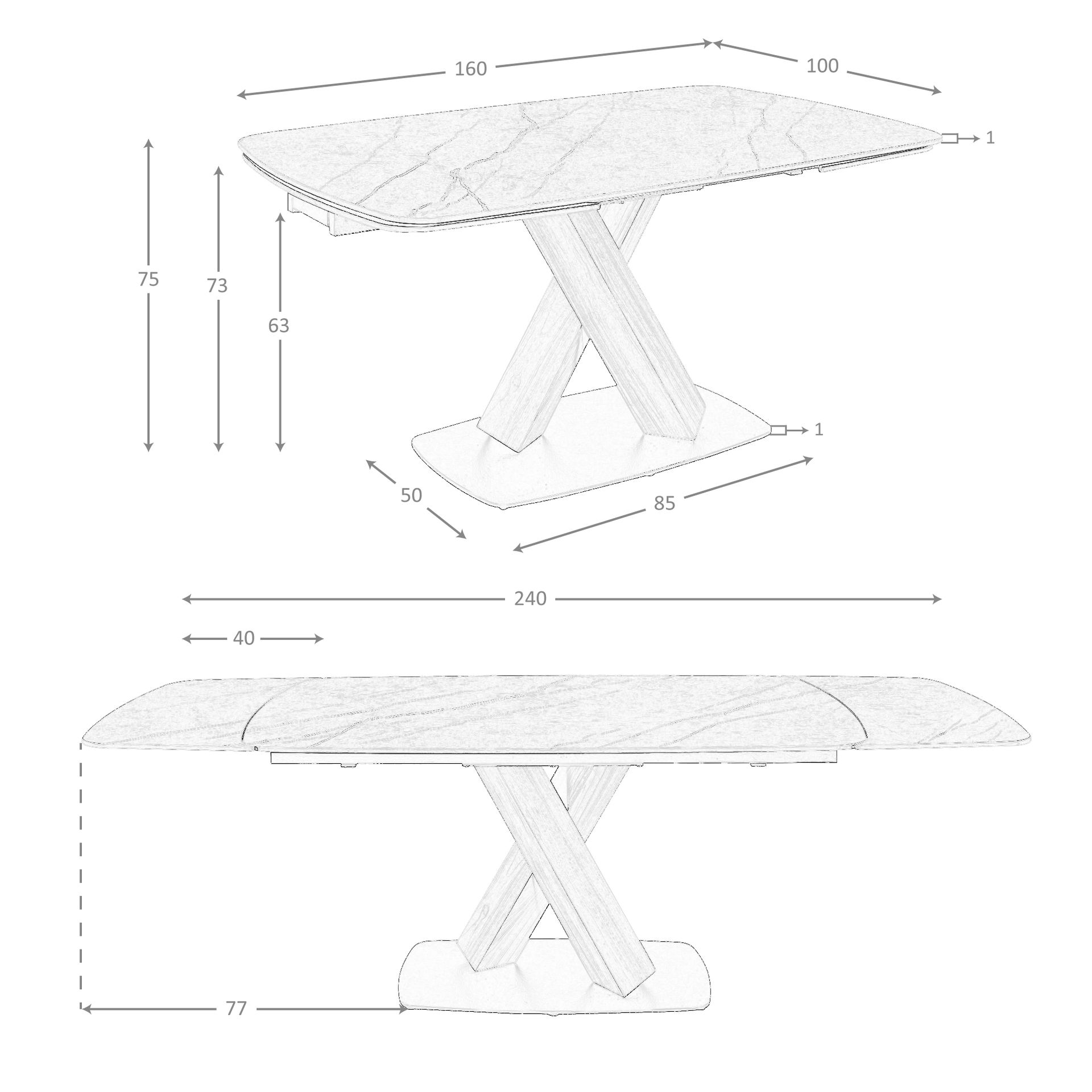 Mesa comedor extensible ovalada barril mármol porcelánico y nogal Mesa comedor extensible ovalada barril mármol porcelánico y nogal