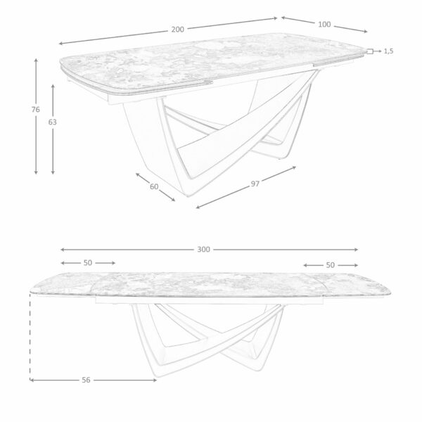 Mesa comedor extensible ovalada barril mármol porcelánico y acero taupé metalizado