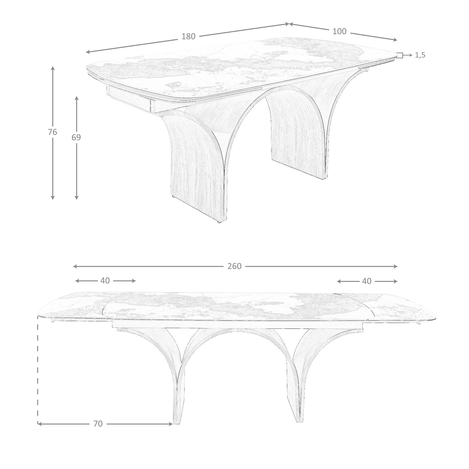 Mesa comedor extensible ovalada barril mármol porcelánico y acero efecto nogal Mesa comedor extensible ovalada barril mármol porcelánico y acero efecto nogal