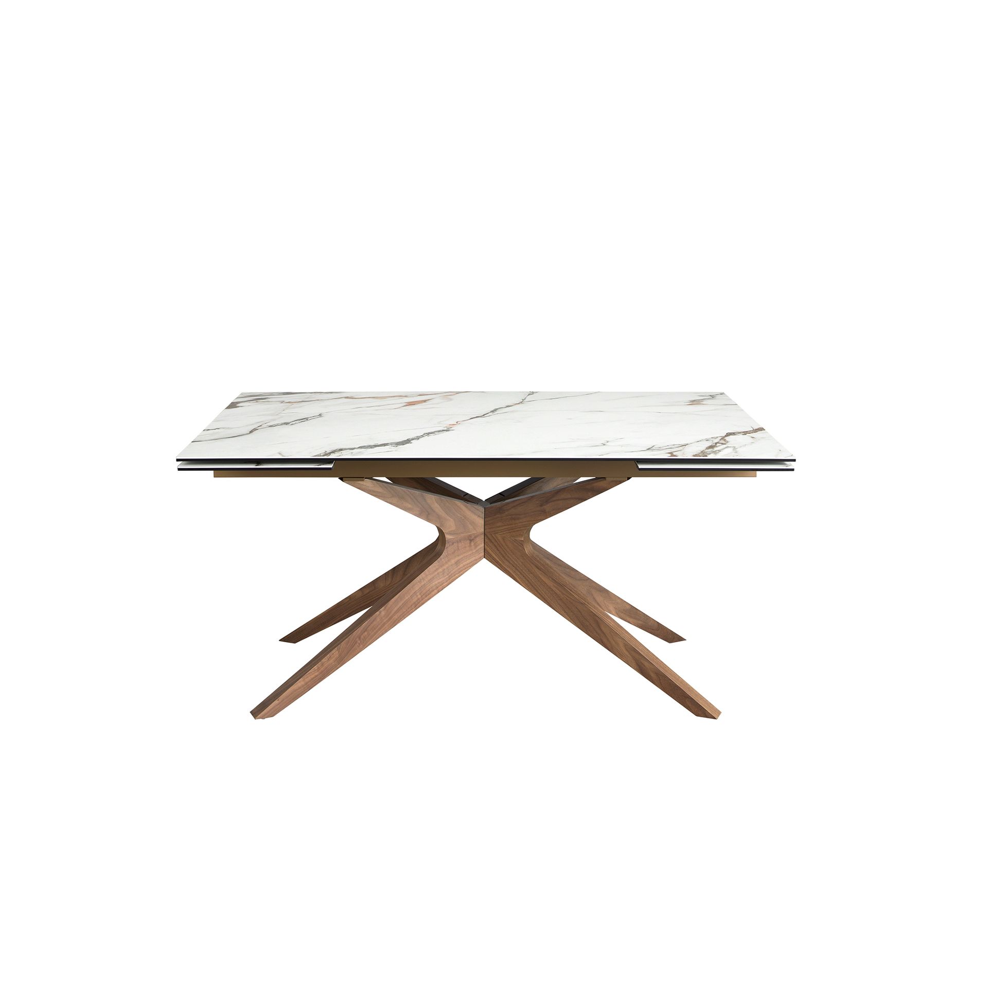 Mesa comedor extensible rectangular mármol porcelánico y nogal Mesa comedor extensible rectangular mármol porcelánico y nogal