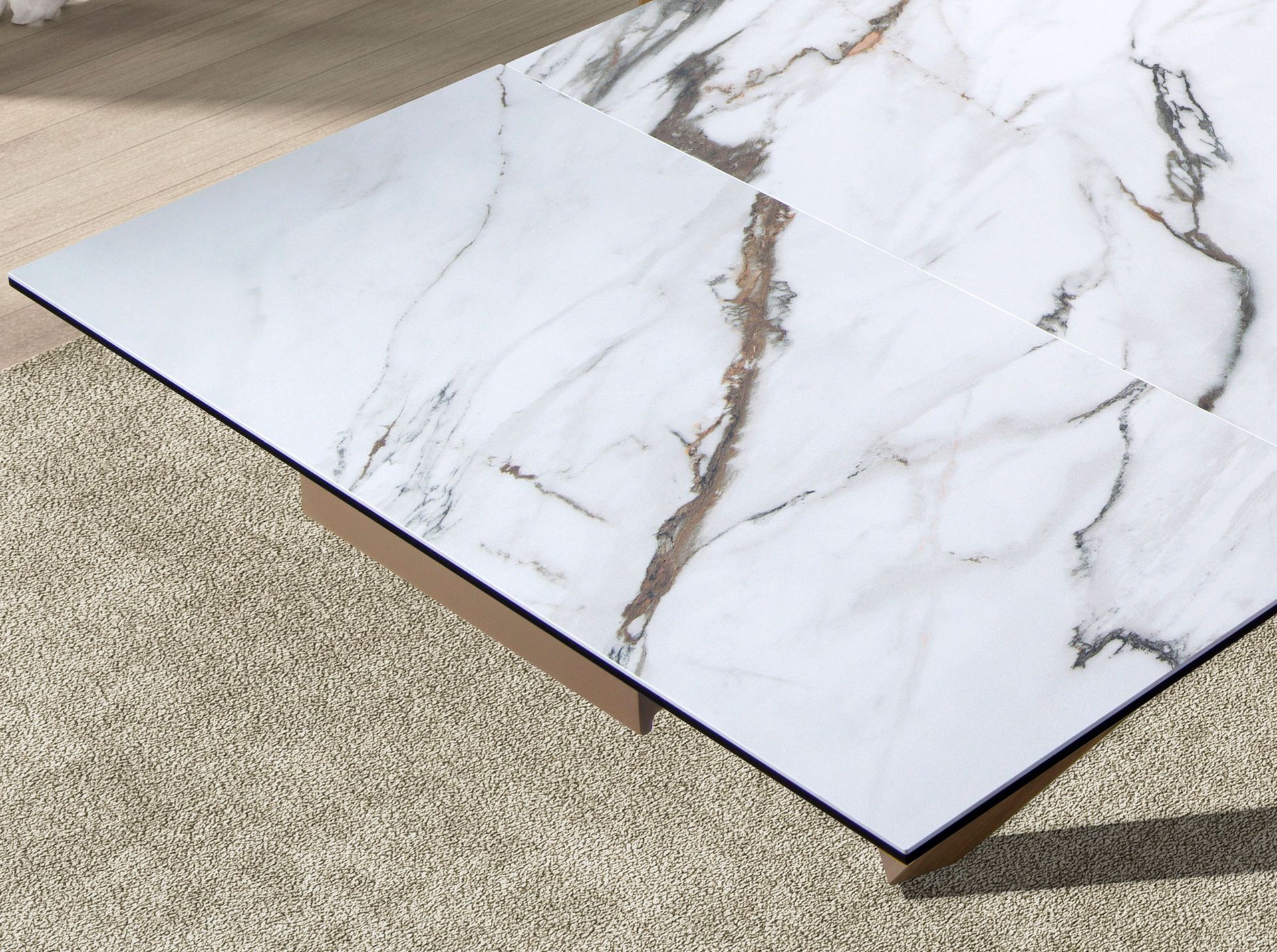 Mesa comedor extensible rectangular mármol porcelánico y nogal Mesa comedor extensible rectangular mármol porcelánico y nogal