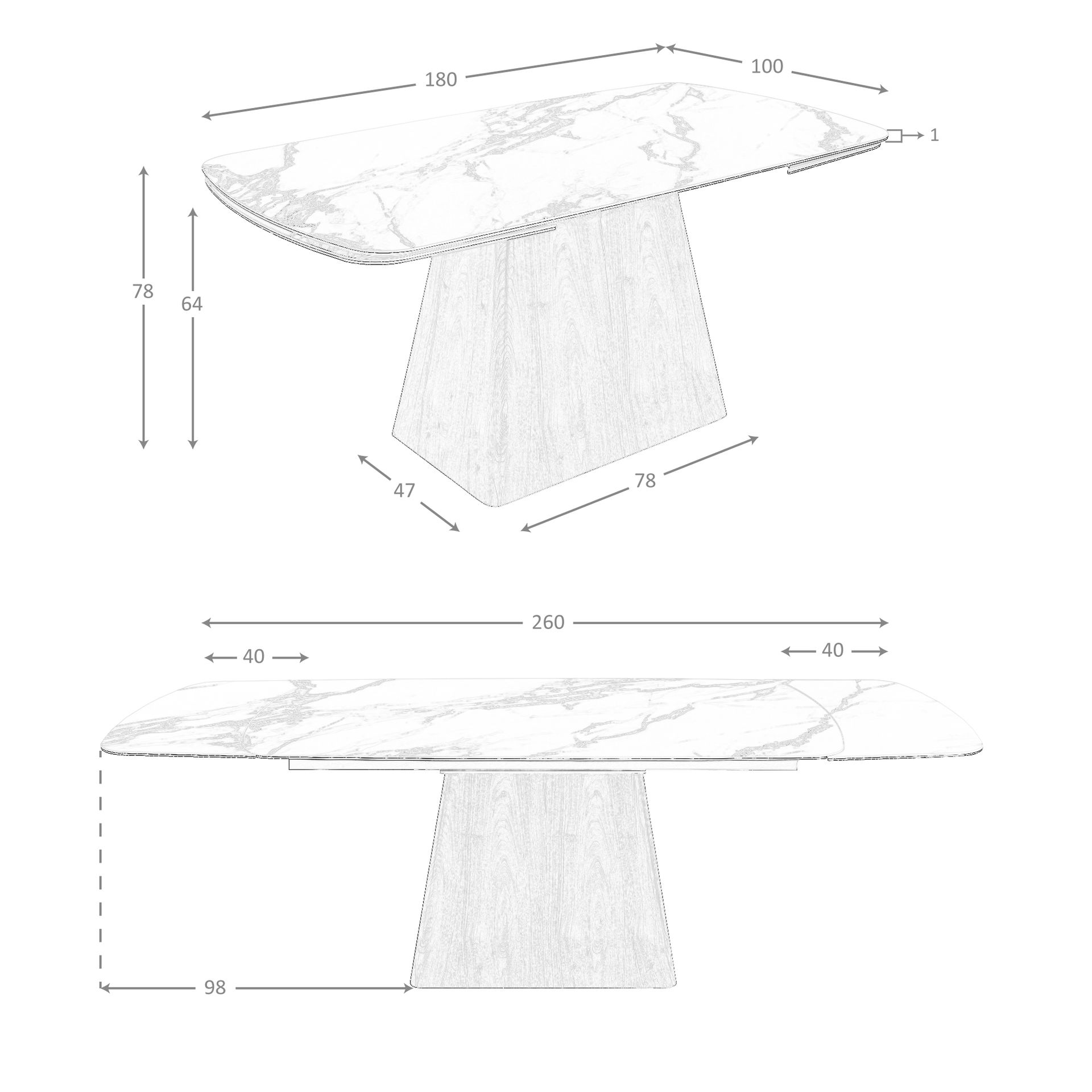 Mesa comedor extensible rectangular mármol porcelánico y nogal Mesa comedor extensible rectangular mármol porcelánico y nogal