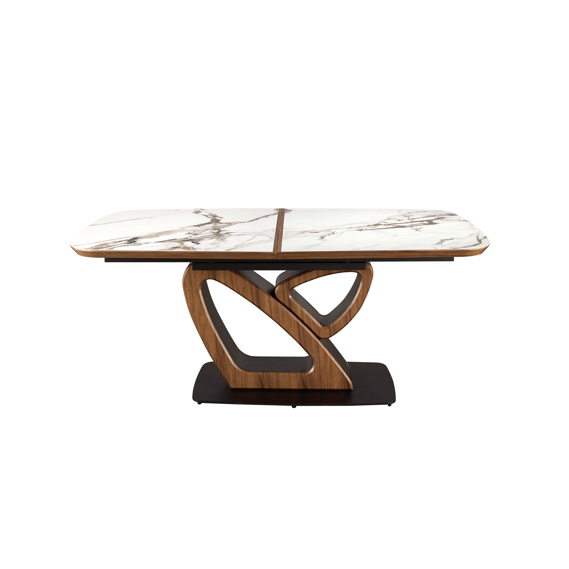 Mesa comedor extensible ovalada barril mármol porcelánico y nogal Mesa comedor extensible ovalada barril mármol porcelánico y nogal