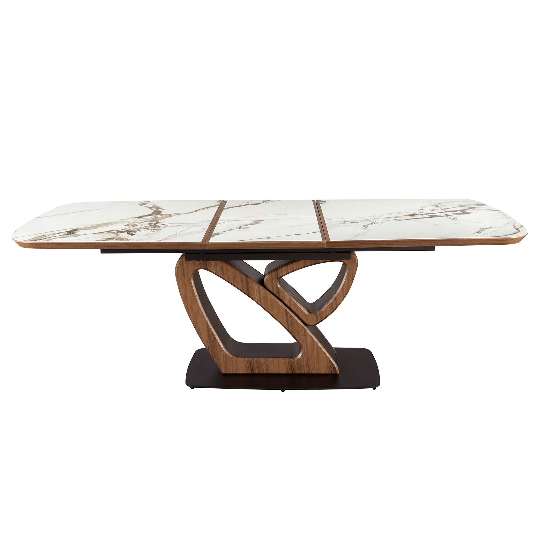 Mesa comedor extensible ovalada barril mármol porcelánico y nogal Mesa comedor extensible ovalada barril mármol porcelánico y nogal