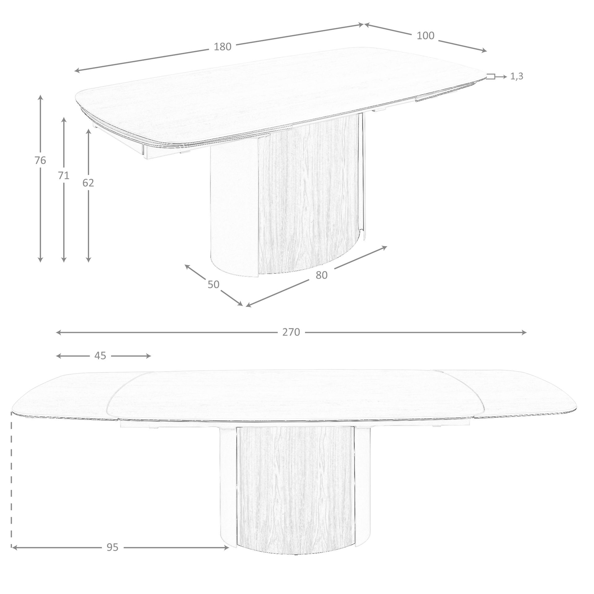Mesa comedor extensible rectangular mármol porcelánico, acero arena metalizado y nogal Mesa comedor extensible rectangular mármol porcelánico, acero arena metalizado y nogal