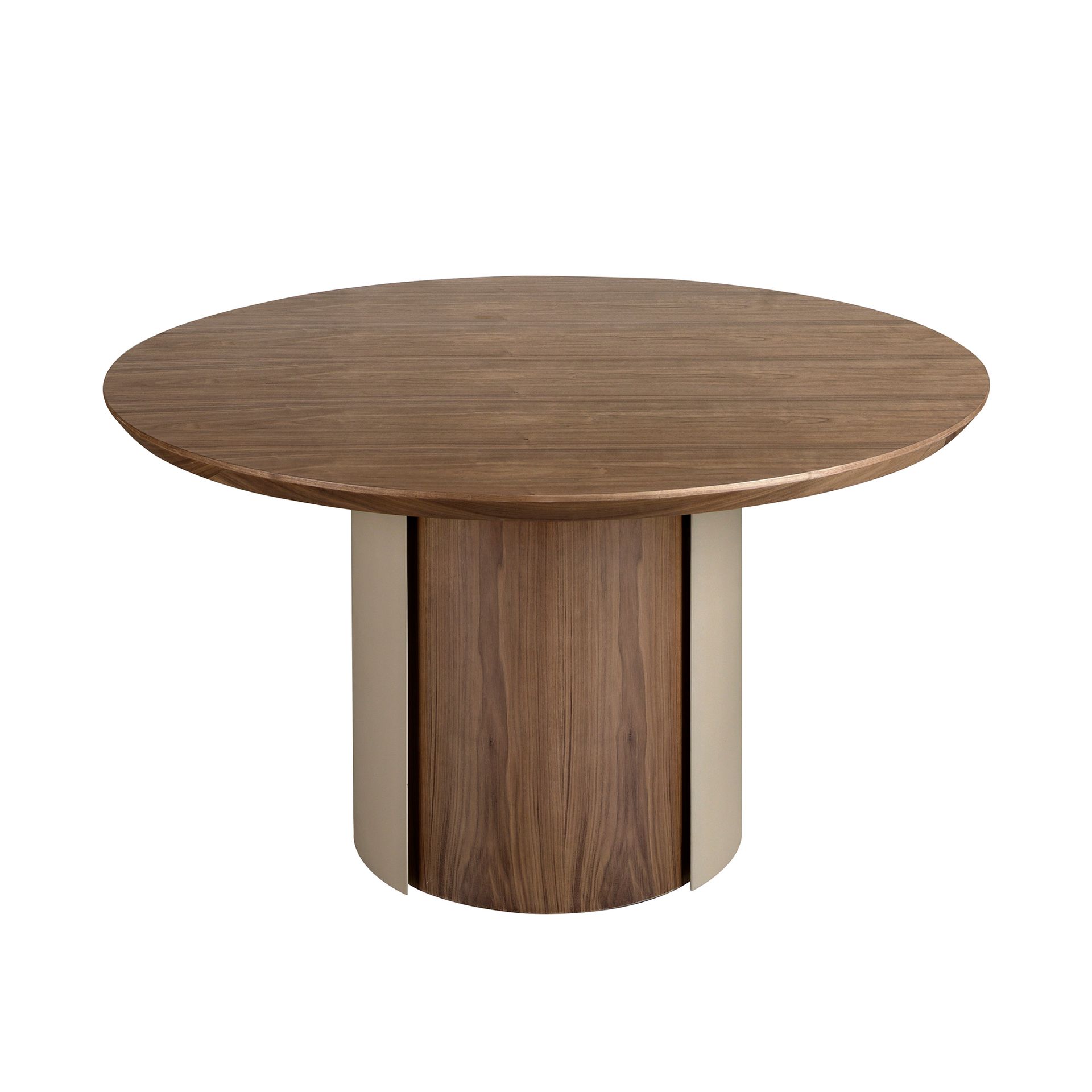 Mesa comedor redonda nogal y acero arena metalizado Mesa comedor redonda nogal y acero arena metalizado