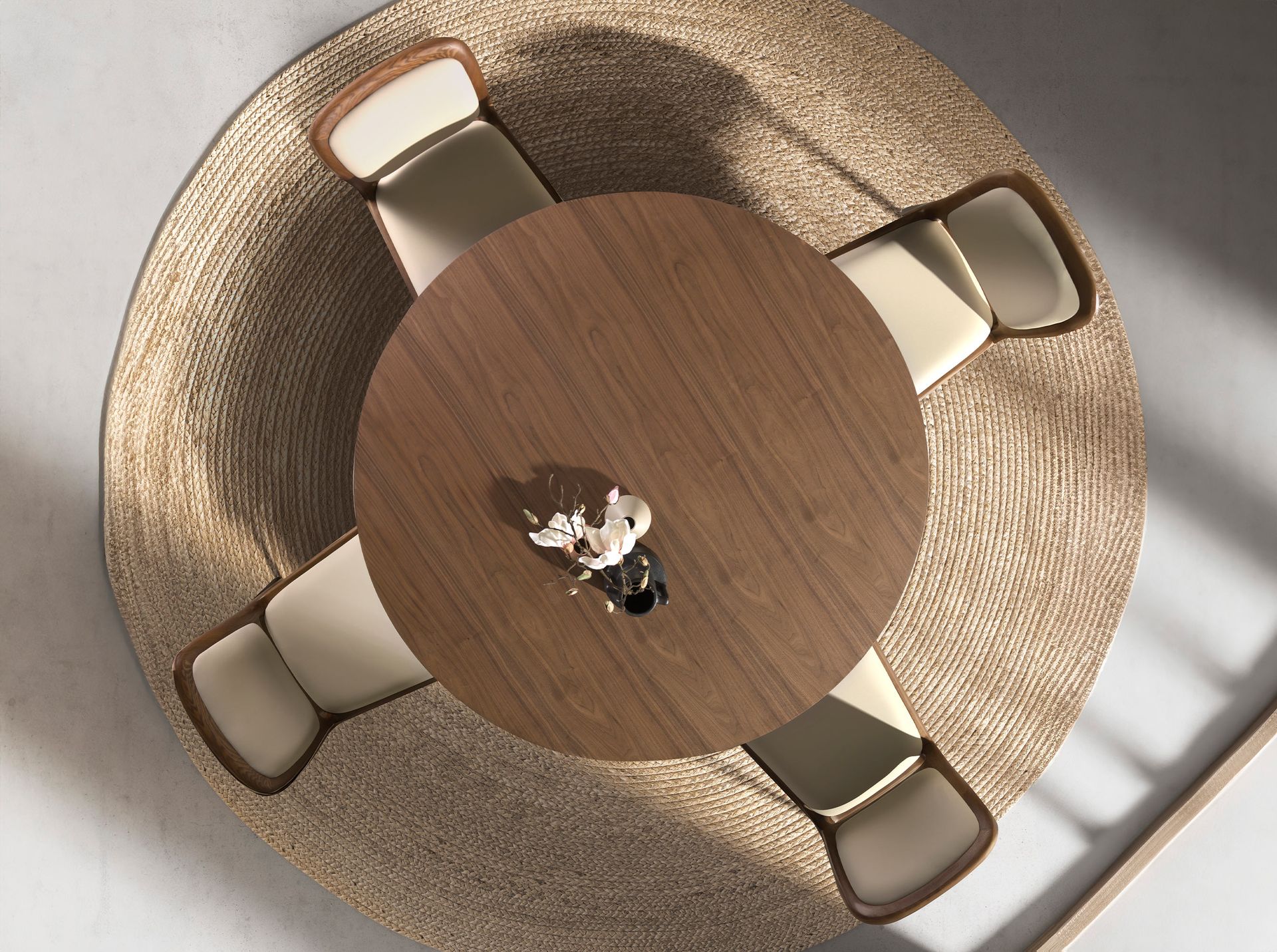 Mesa comedor redonda nogal y acero arena metalizado Mesa comedor redonda nogal y acero arena metalizado